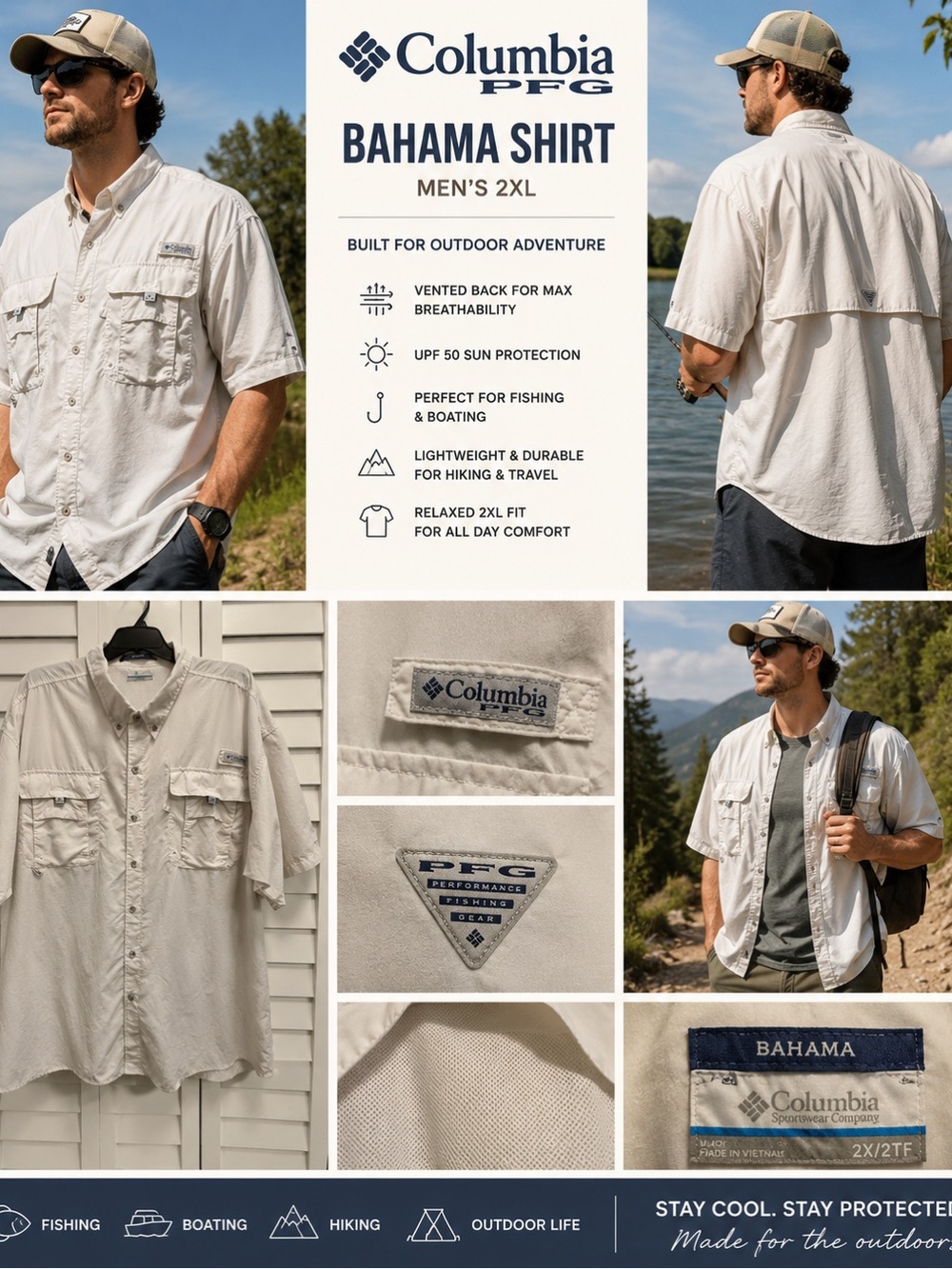 Columbia PFG Bahama Shirt Men’s 2X White Vented Fishing Hiking Gorpcore Tactical